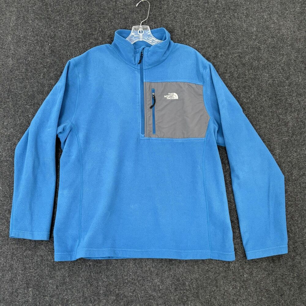 The North Face Pullover Mens XL Blue Fleece Quarter Zip Chest Pocket Gray Logo